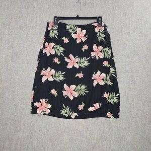 Pineapple Moon Womens Floral Silk Black Pink Skirt XL Tropical Print Lightweight